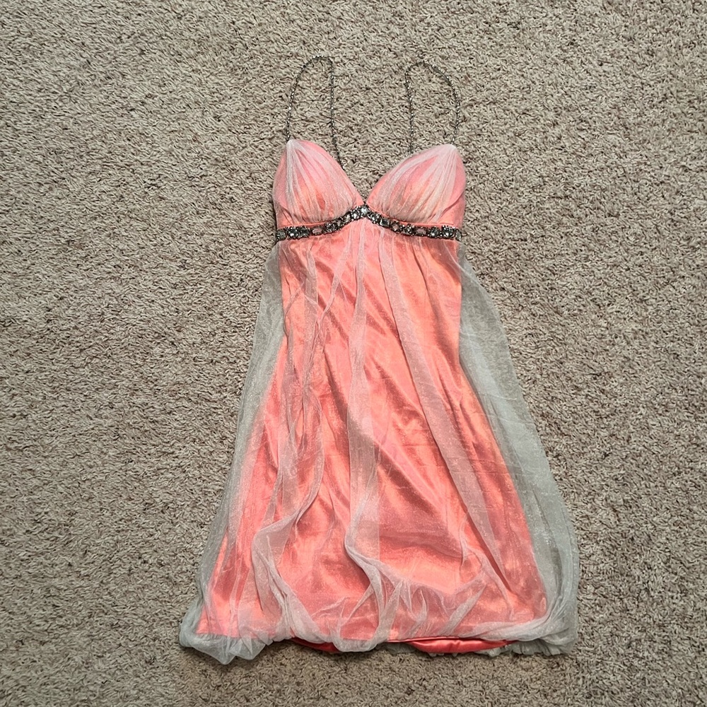 Pink bubble formal mini dress, 2-4 size small, sequin straps